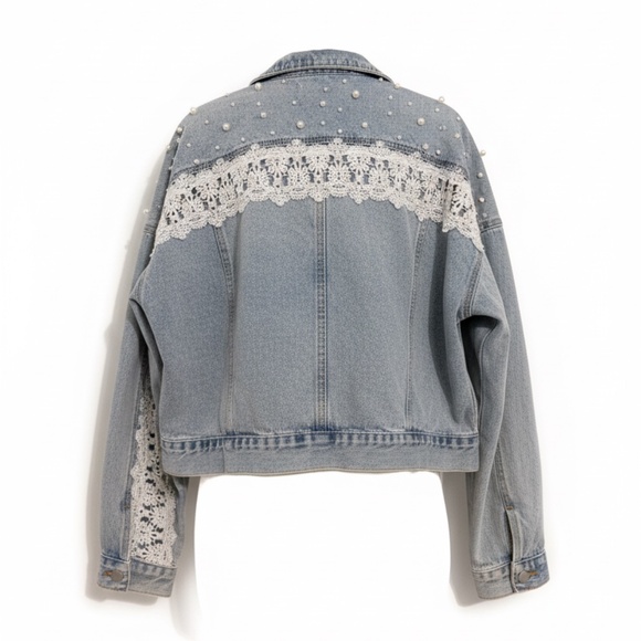 POL Denim Lace And Pearl Jacket/AMAZING Detail Size M - Picture 2 of 4